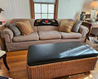 Wicker and leather Ottoman and Sofa