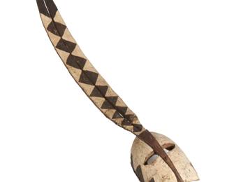 5 01 African Mossi carved wooden polychrome Karanga bird plank crest mask, Burkina Faso.