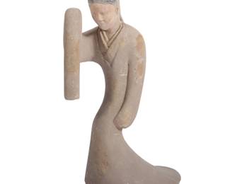 Lot 247 Chinese Han Dynasty painted earthenware pottery 20 inch figure of a dancer