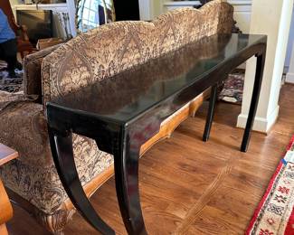Chinoiserie style black laquer console 