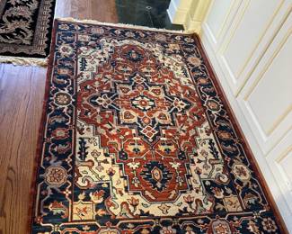 Vintage low pile hand woven  Serapi Heriz Persian rug 