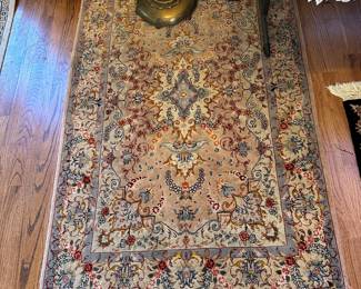 Beautiful pink and blue silk blend Kashan rug 