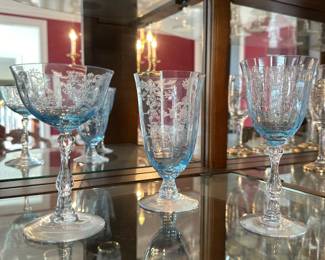 Blue Fostoria glassware 