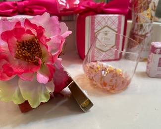 Pink themed soaps and bath decor 