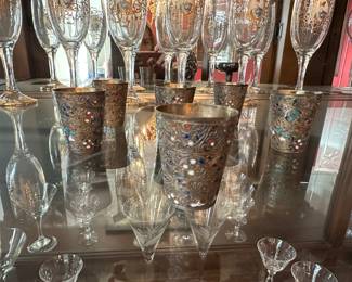 Vintage silver and stone shot glasses 