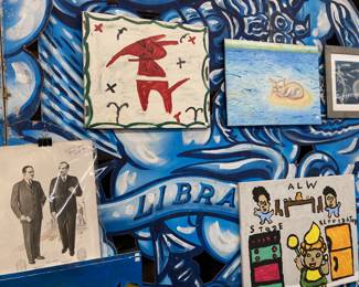 Vintage mens pattern ads, early RA Miller devil on canvas, Marcel Flisiuk cat painting, Al Weidenbacher in the Kitchen