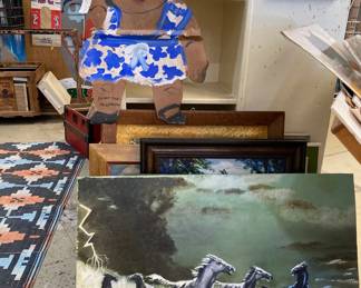 Two-sided metal painting by Betty Sue Mathews, Alabama folk artist.  Horse painting by R. Brindel