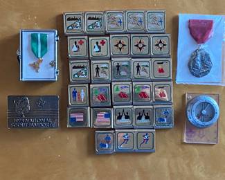 Bpy Scout insignia, medals, compass, belt buckle