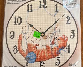 Cross Stitch Cat Clock