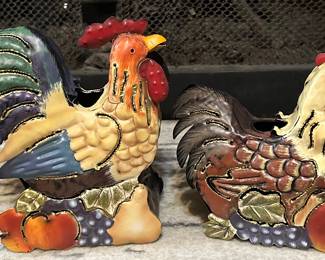 Home Interiors candle holder - Rooster & Hen set