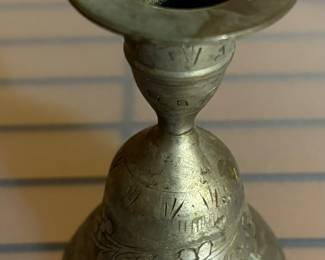 Metal Etched Bell Service Ringer Candle Stick Holder