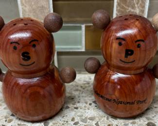 Wood Bear Salt & Pepper Shakers