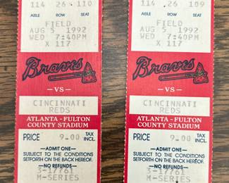 August 5,1992 Cincinnati Reds VS Atlanta Braves Ticket stubs
