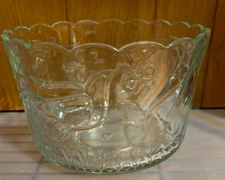 Vintage Indiana Glass Serving Bowl with Birds Hearts and Flowers