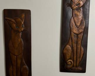 Mid Century Cat Plaques, Pair