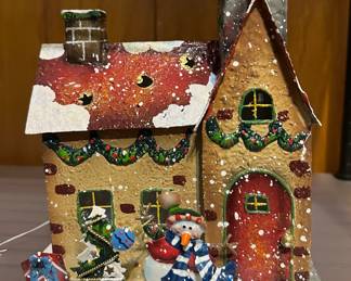 Home Interiors candle holder - Christmas Church X2