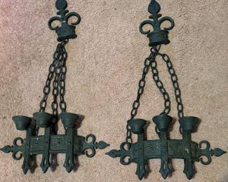 Sexton Brutalist Medieval Gothic Metal Chain 1967 Candle Holders Wall Sconces