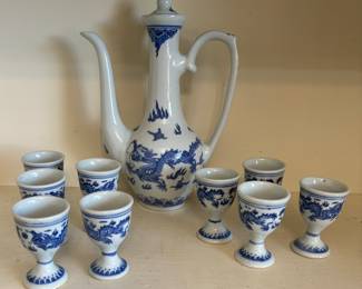 Jingdezhen Chinese Sake wine Set blue and white Porcelain Dragons Set