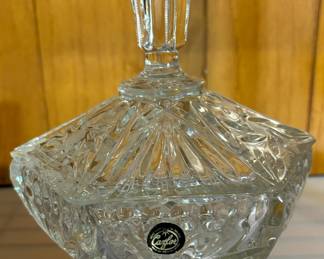 Cazlor Poland 24% Lead Crystal 3 Toed Candy Dish Bowl w/ Lid