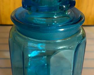 L E Smith Blue Panel Glass Canister 