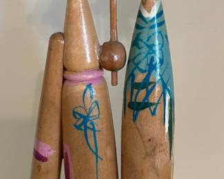 Vintage hand painted wooden oriental couple with parasol