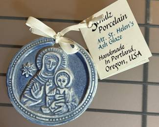 Handmade Mary and Baby Porcelain Ornament Made with Mount St. Helen Ash