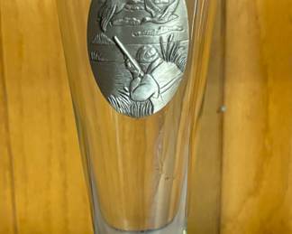 Vintage Crystal Footed Pilsner Glasses Fort Pewter Emblems HUNTING