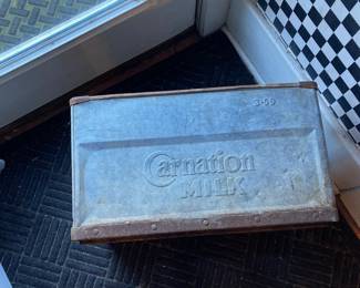 Galvanized tin Carnation milk crate