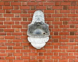 Y9 - $250. Henri Sculpture 5610 fountain. No Pump / tubing. Beautiful Lion wall hanging. Measures 29" tall x 17" wide x 10" deep. 