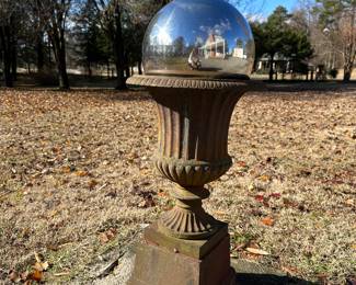 Y5 - $250. Cast Iron Planter & Base. Measures 27" tall. $20. Gazing Ball 
