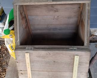C17 - $50. Wooden Storage Box. Measures 30.5" wide x 33" tall on back x 20.5" deep. 