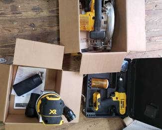 T3 - $150. 3 Piece Dewalt 20V set; sander, drill, circular saw, includes 2 batteries and 2 chargers. 