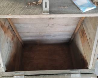 C17 - $50. Wooden Storage Box. Measures 30.5" wide x 33" tall on back x 20.5" deep. 