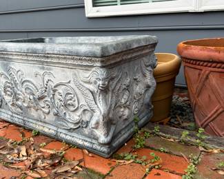 Y10 - $100. HEAVY Concrete Planter. Measures 15" deep x 36" long x 15" tall. 