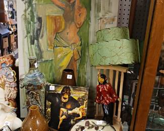 1950s table lamp Oriental theme. Original oil painting nude