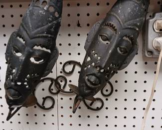 Vintage African Tiki wall sconces candle lit