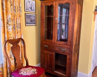 Breakfast Room | A charming mid-to-late 19th-century country farmhouse oak china cabinet with lots of potential. (The lower door is repairable.)