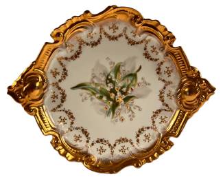 Dining Room | Stunning set of 12 antique German gilded lily of the valley dessert plates.