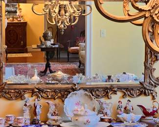 Dining Room | Sideboard, mirror, and fine china.