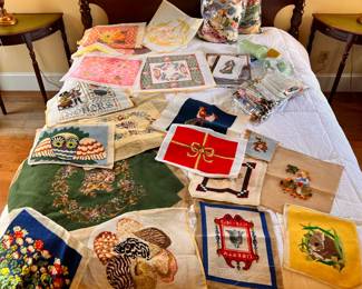 Bedroom 1 | Vintage hand-done needlepoints, patterns, and materials.