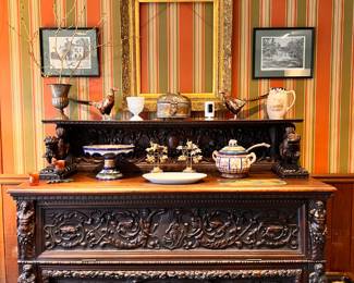 Family Room | The exquisite monumental 15th-century hand-carved Flemish sideboard.