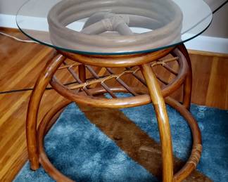 Vintage Rattan Bentwood Boho Glass Table