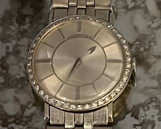 LONGINES 18K GOLD DIAMOND MYSTERY DIAL WATCH on a custom 14K gold band with double clasp closure 
