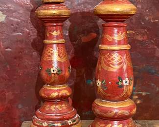 Antique red painted America candlesticks 