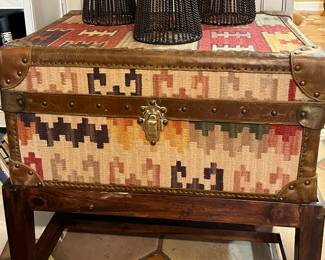 Custom trunk on stand made from a Kilim rug
