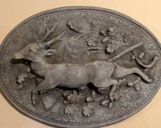 Antique stone stag plaque…heavy 