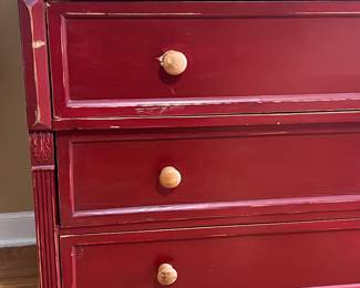Late 1800s English ash chest in a fab faux red waxed finish!