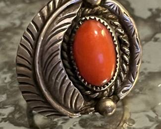 Navajo coral ring ladies