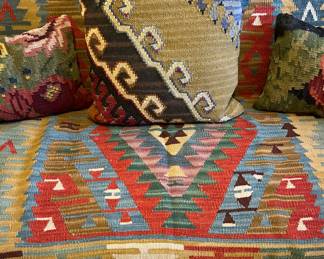Authentic antique, with iron tags, Kilim rugs and pillows!