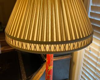 Hand painted wooden spindle floor lamp